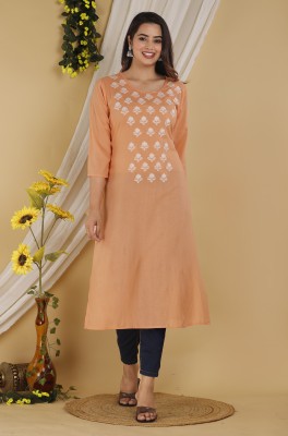 Mehsoos Women Embroidered Straight Kurta(Orange)