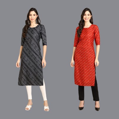 EthnicBasket Women Printed Straight Kurta(Black, Red, White)