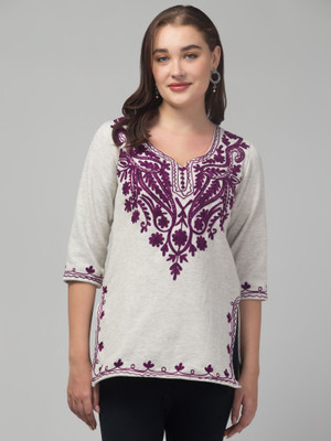 DIAMOND RUBY Women Embroidered Straight Kurta(Grey)