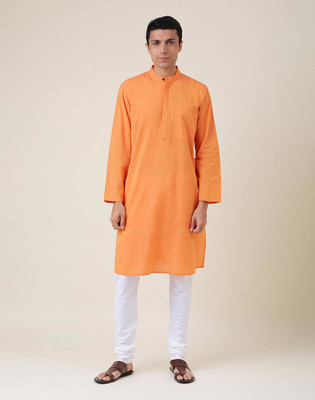 Fabindia Men Solid Straight Kurta(Orange)