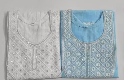 GS Attire Women Embroidered Straight Kurta(White, Light Blue)