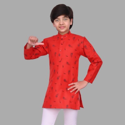 SEMINO Boys Printed Straight Kurta(Red)