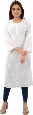 Tromboo Women Chikan Embroidery Straight Kurta(White)