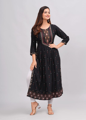 Angira Jaipur Women Printed Ethnic Dress Kurta(Black)