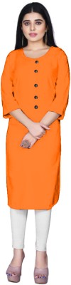 Fabthreads Women Solid Straight Kurta(Orange)