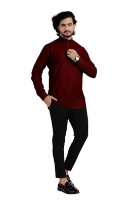 Shree Dutt Creation Men Solid Straight Kurta(Maroon)