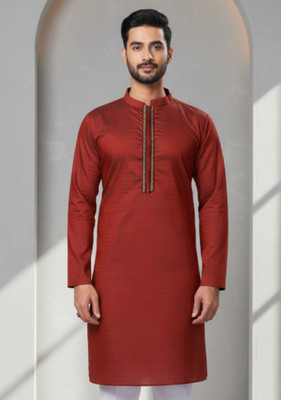 JUGG JUGG JEEYO Men Self Design Straight Kurta(Brown)