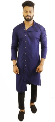 kiaz fashion Men Self Design Asymmetric Kurta(Dark Blue)