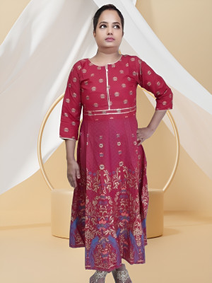 Deeta Fashion Women Printed Anarkali Kurta(Red)