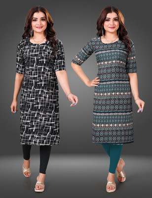 Tashvi Creation Women Printed Straight Kurta(Light Blue)