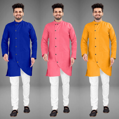 DIAMOND CLUSTER Men Solid Trail Cut Kurta(Multicolor)