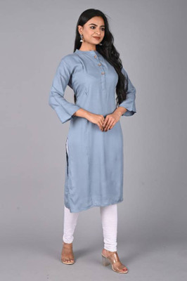 Mirjai Women Solid Straight Kurta(Blue)
