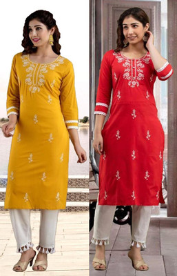 SISTO Women Chikan Embroidery A-line Kurta(Multicolor)