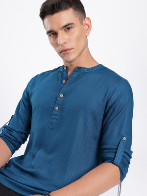 Anouk Rustic Men Striped Straight Kurta(Green)