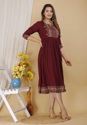 yashvi fab Women Printed Anarkali Kurta(Maroon)