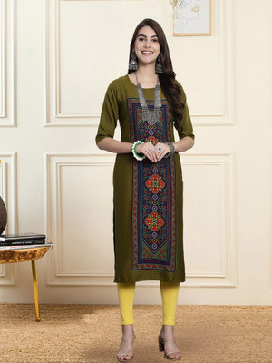 1 Stop Fashion Women Printed Straight Kurta(Green)