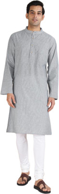 Fabindia Men Striped Straight Kurta(Grey)
