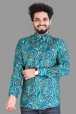 Ethnicvilla Men Printed Straight Kurta(Green)
