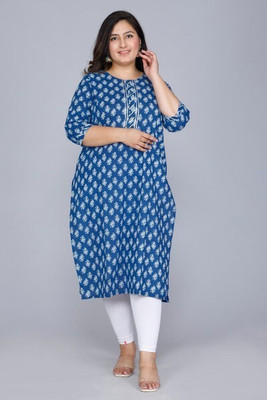 Attiris Women Floral Print Straight Kurta(Blue)