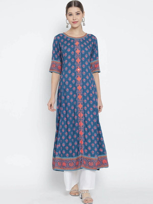 Yash Gallery Women Floral Print Anarkali Kurta(Blue)