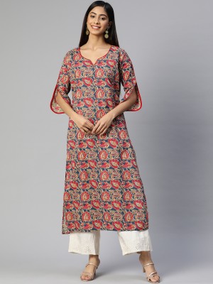 AASIYA Women Floral Print Straight Kurta(Blue)