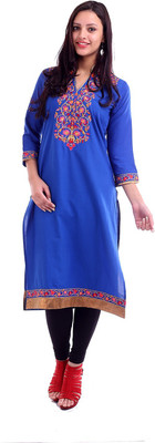 INARA ROBES Women Embroidered Straight Kurta(Blue, Orange)
