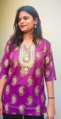 shenique Women Block Print A-line Kurta(Purple)