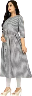 U CREATION Women Striped A-line Kurta(Grey)