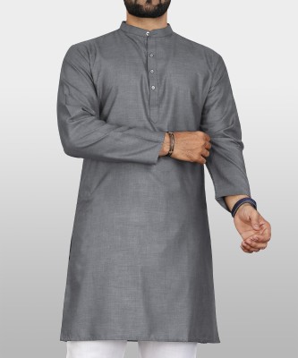 VeBNoR Men Solid Straight Kurta(Grey)