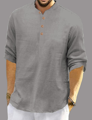 Univibe Men Solid Straight Kurta(Grey)