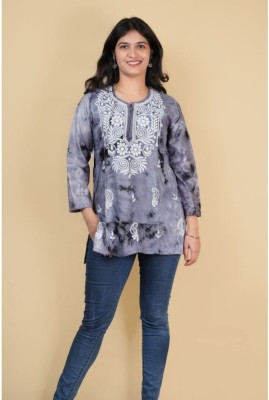 Alabduls Women Embroidered Flared Kurta(Grey)