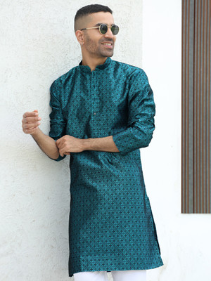 kraft india Men Self Design Straight Kurta(Blue)