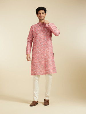 DIWAS by Manyavar Men Printed Straight Kurta(Red)