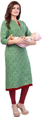 Mom&bae Women Printed Straight Kurta(Green)