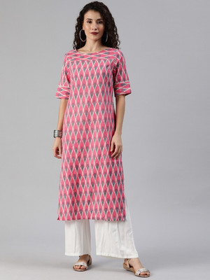 ANOUK Women Abstract Straight Kurta(Pink)