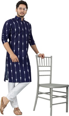 Madguys Fashion Men Printed Straight Kurta(Dark Blue)