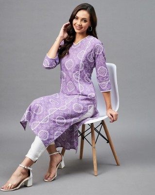 PRISCA Women Floral Print Straight Kurta(Purple)