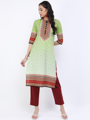 Vishudh Women Printed Straight Kurta(Light Green)