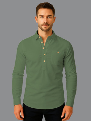indirae Men Solid A-line Kurta(Light Green)