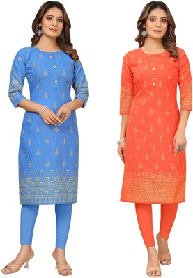 KILLARI Women Printed Straight Kurta(Orange, Blue, Beige)