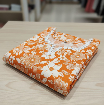 alif Women Floral Print, Printed Straight Kurta(Orange)
