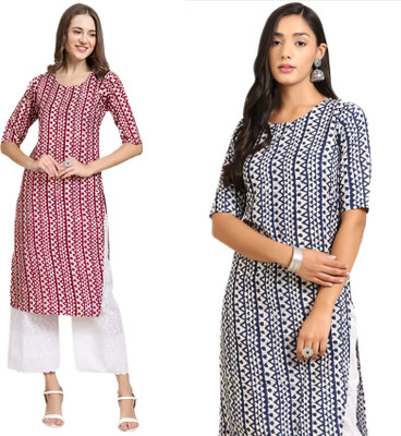 KALLAXI Women Printed Straight Kurta(Multicolor)