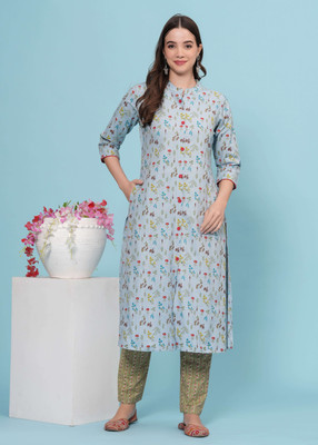 Dizon Women Printed A-line Kurta(Grey)