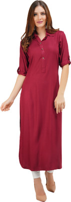 Vairaj Women Solid Straight Kurta(Maroon)