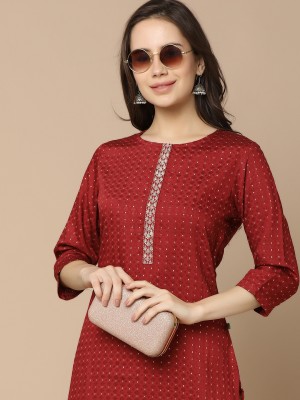 V-MART Women Embellished, Printed Straight Kurta(Maroon)