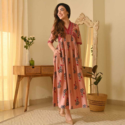 GIPTIP Women Floral Print Anarkali Kurta(Pink)