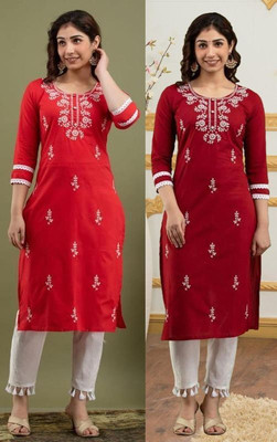 SISTO Women Embroidered Straight Kurta(Multicolor)