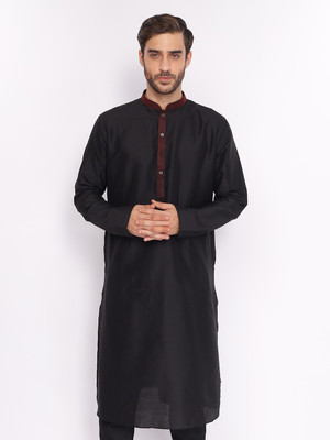 Zois Men Solid A-line Kurta(Black)