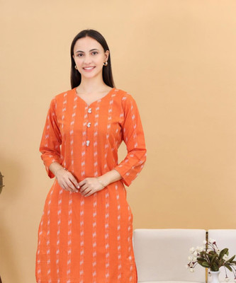 Raisa Collection Women Printed Straight Kurta(Orange)