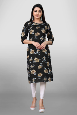 HouseOfCommon Women Floral Print A-line Kurta(Black, Light Blue, Brown)